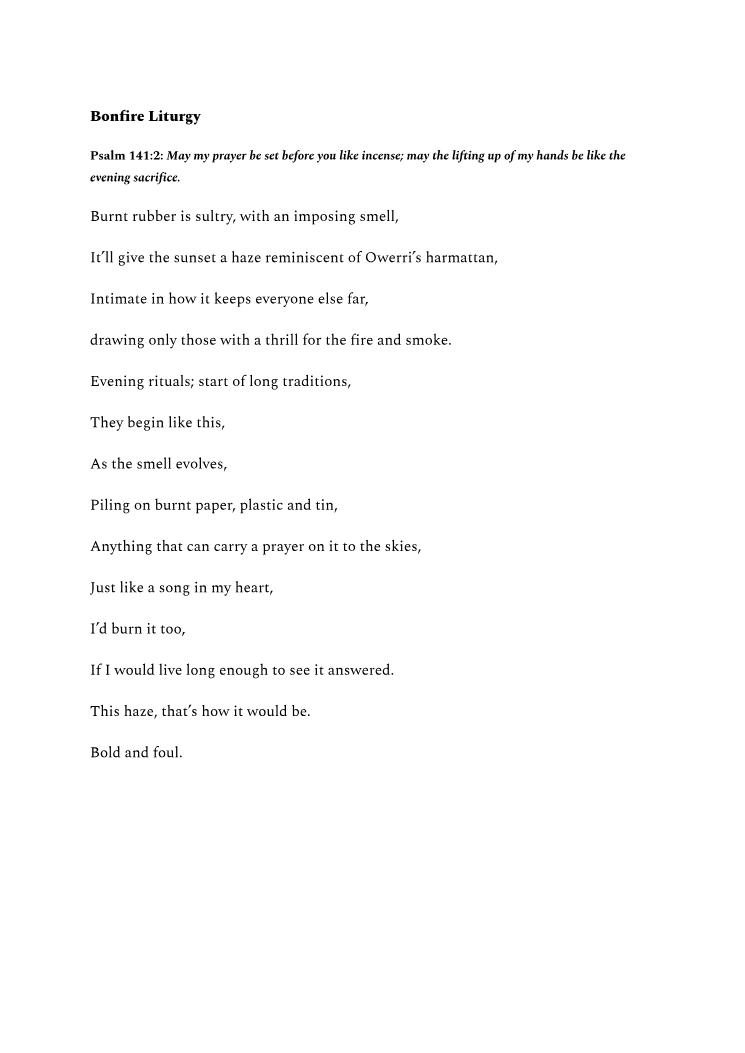 First page of Bonfire Liturgy