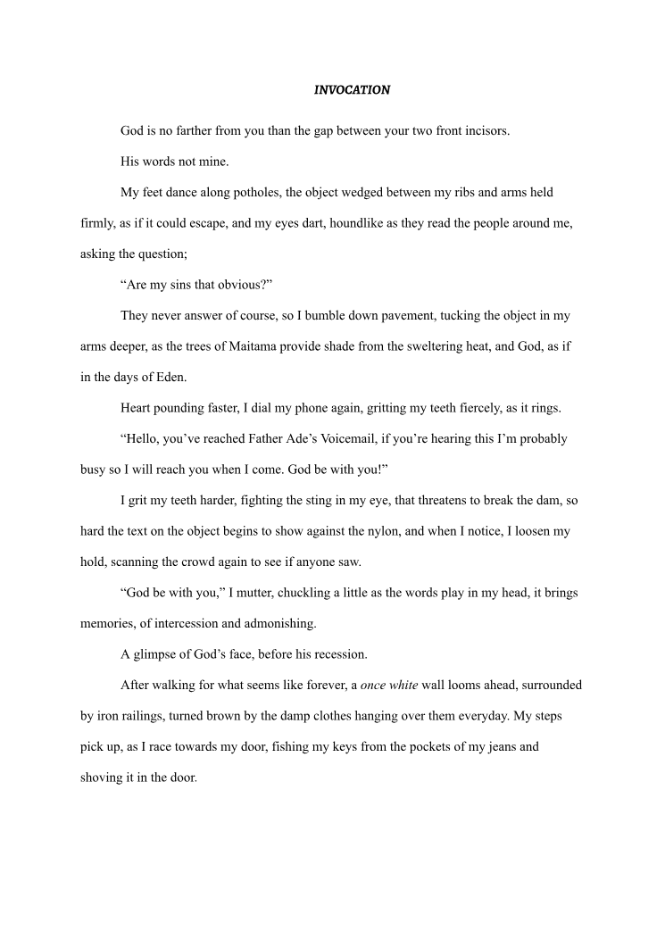 First page of CommonWealth Short Story Prize 2025
