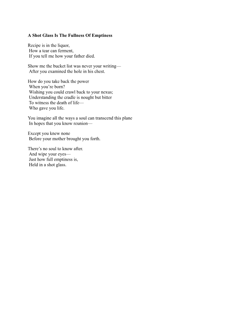 First page of A Shot Glass Is The Fullness Of Emptiness